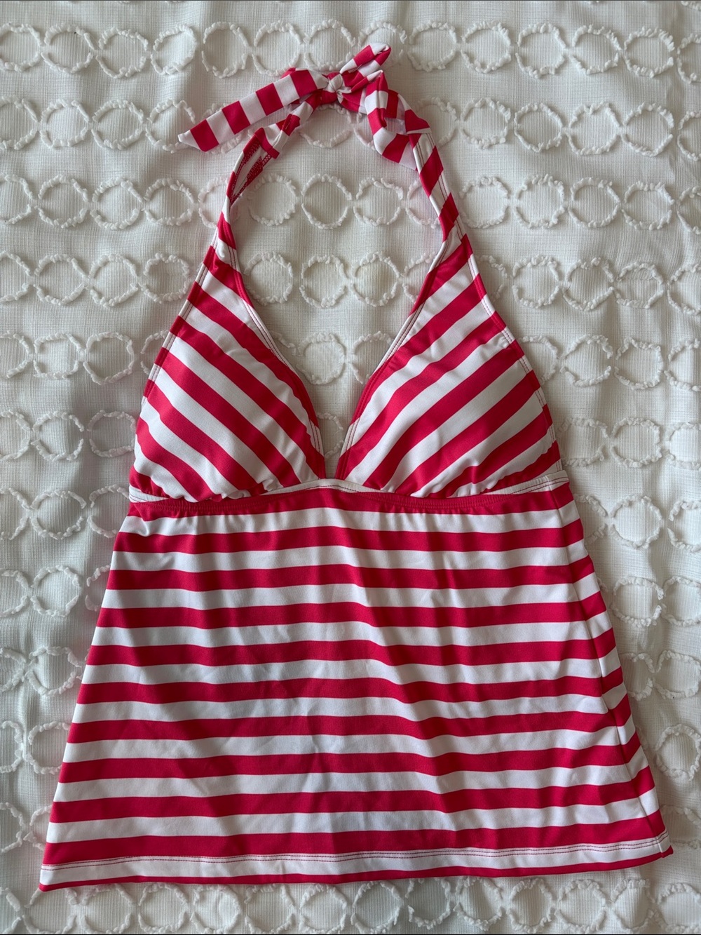 Coral and White Striped Halter Tankini Top